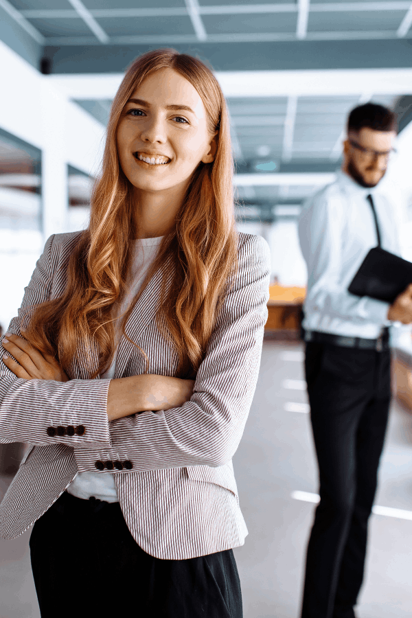 Woman happy with office carpet cleaning in Hamilton